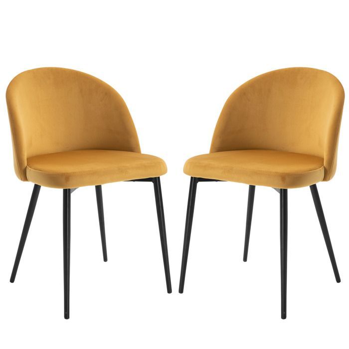 Chaises de salle à manger - HOMCOM - lot de 2 cuisine scandinave velours rembourrée pieds effilés - métal - jaune