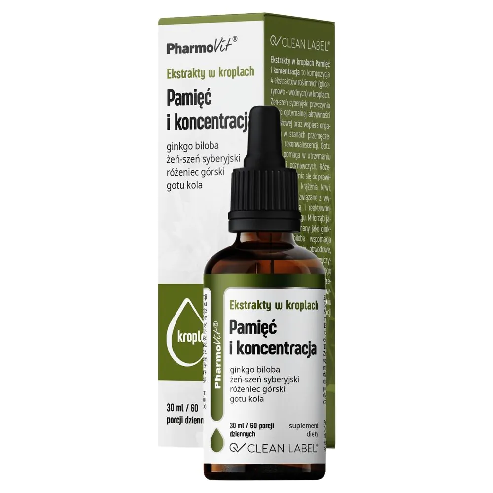 Pharmovit Clean Label Ekstrakty w kroplach Suplement diety na pamięć i koncentrację