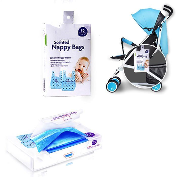 Bolsas desechables para pañales con asa, bolsas desechables para pañales de bebé, bolsas para desechos de mascotas, 90 unidades