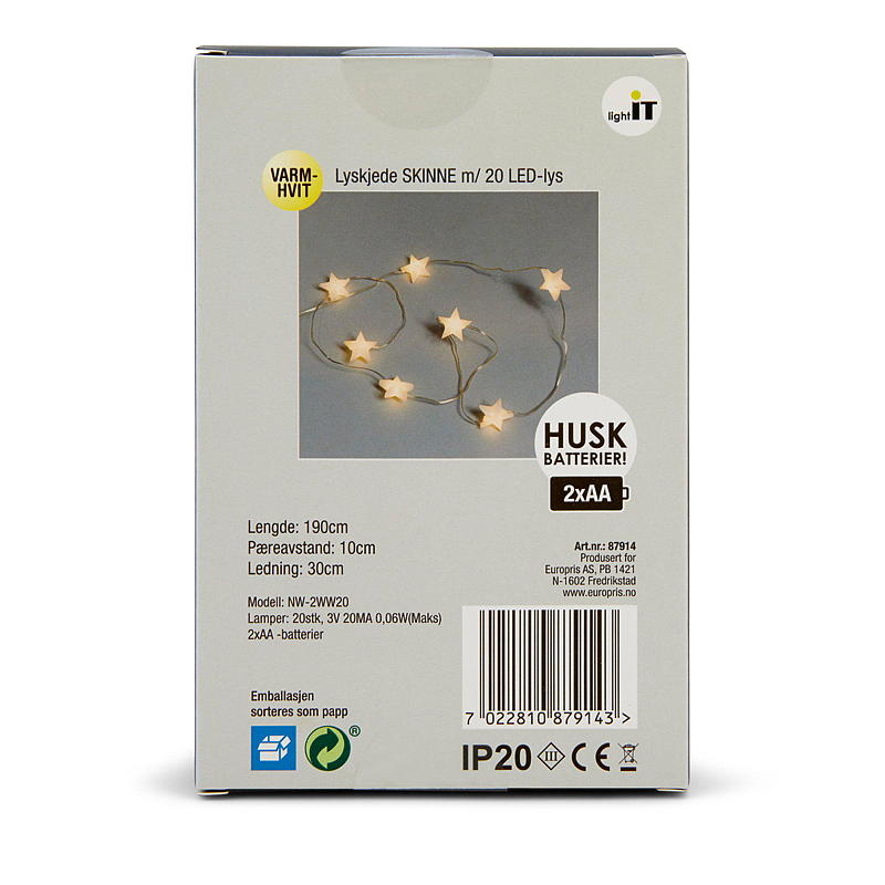 Light IT decoratieve lichtslinger met 20 LED-lampjes, rail