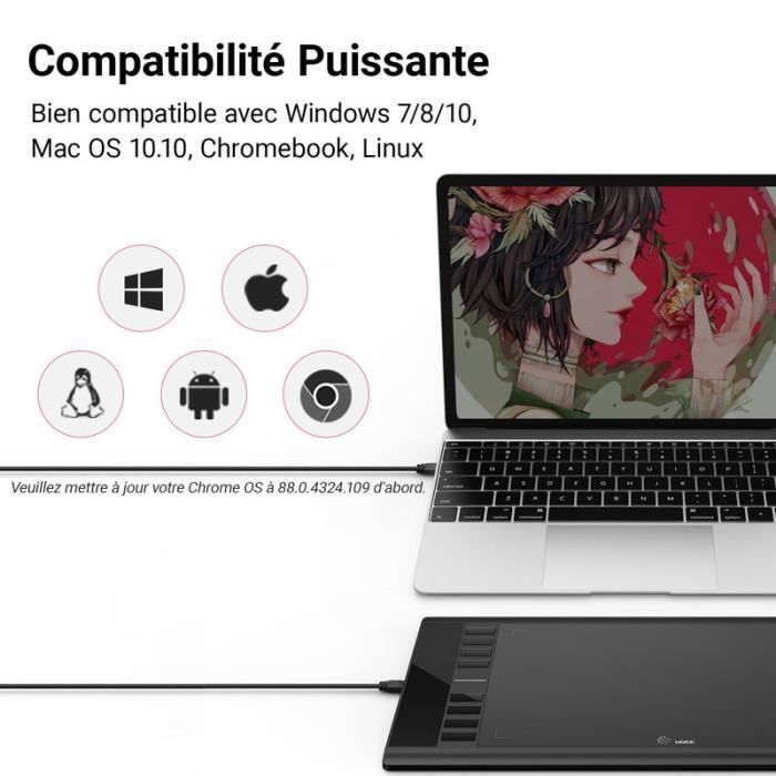 Mesa digitalizadora ultrafina UGEE M708 de 10x6 polegadas com caneta sem bateria, 8192 níveis de pressão e 8 teclas de atalho para desenho.