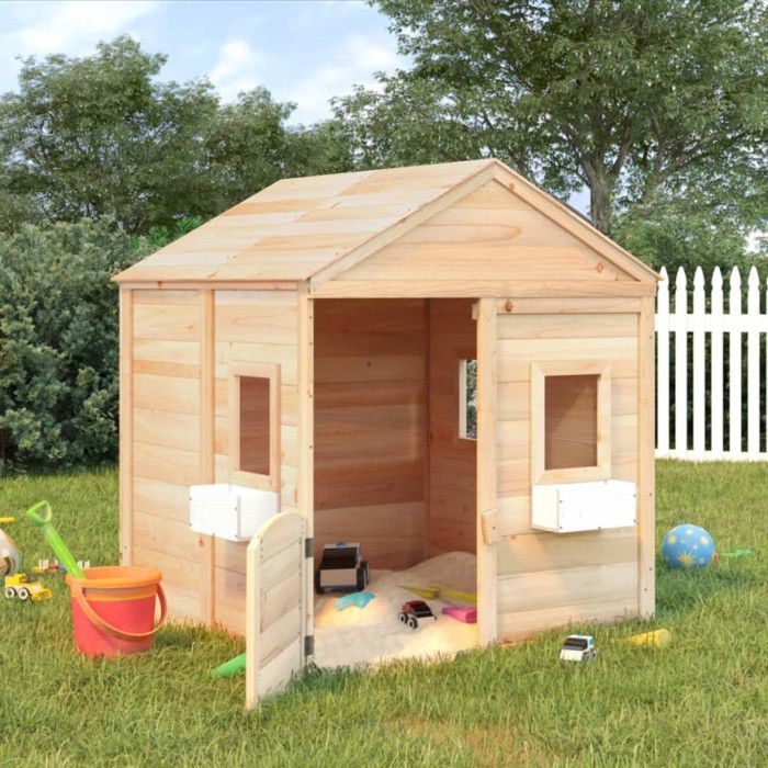 vidaXL Speelhuisje met afsluitbare deur/bloemen, massief vurenhout, houten speelhuisje, speelplek voor kinderen, 93686