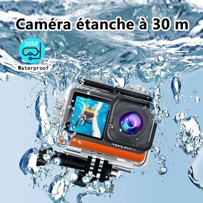 Câmera de ação, 4K60FPS, à prova d'água, Wi-Fi, tela sensível ao toque, slot para cartão SD de 128 GB, lente ultra-angular de 170°, estabilização EIS, telemetria de 30 m, controle remoto 2.4G, Sony 386 preta