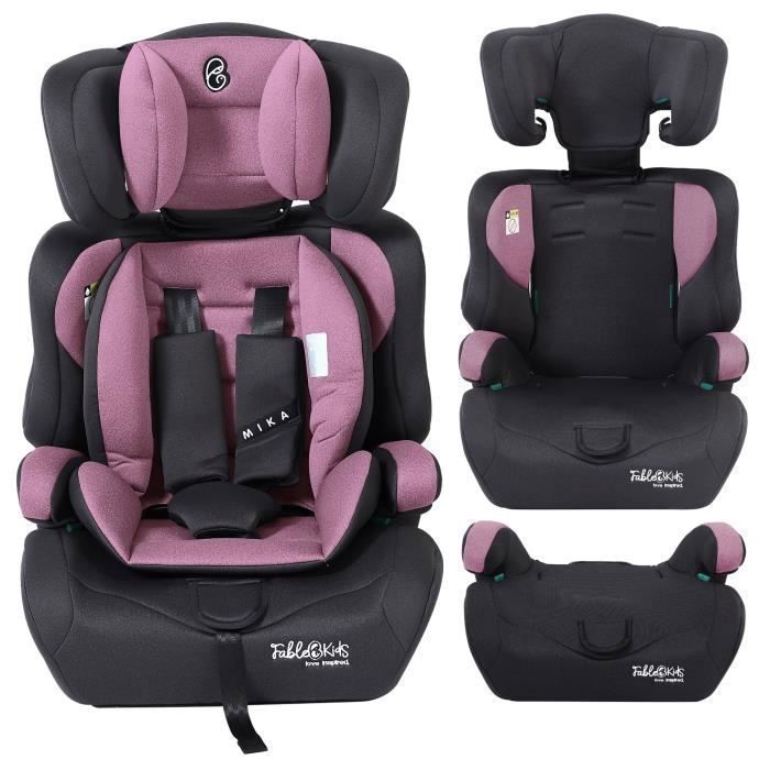 Seggiolino auto per bambini FableKids | Cintura di sicurezza a 3 punti | Seggiolino auto per bambini da 76 a 150 cm | Rosa