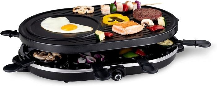 Griglia multifunzione per raclette KotiCidsin, 1200W, per un massimo di 8 persone, con rivestimento antiaderente, colore nero.