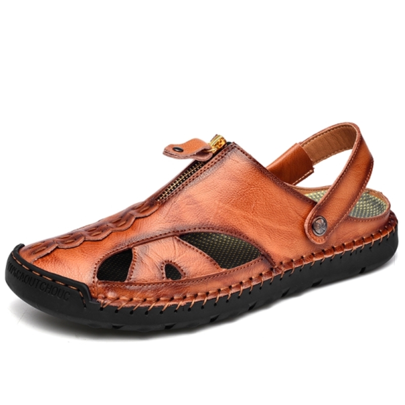 Sandales mules gladiateur en cuir pour homme, idéales pour la plage et les promenades en été. Semelle plate et souple antidérapante. Pointures 38 à 48.