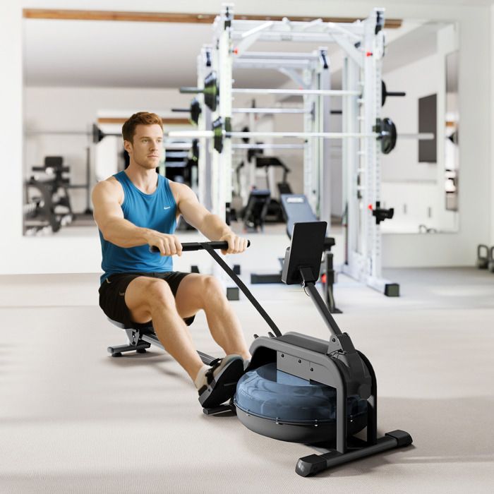 Vogatore ad acqua - SPORTNOW - 6 livelli di resistenza - Schermo LCD, riponimento verticale, con ruote - acciaio - 180 x 52 x 76 cm - nero