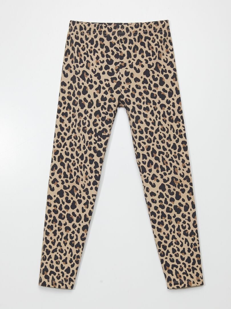 Calça legging esportiva de neoprene com estampa de leopardo - MARROM