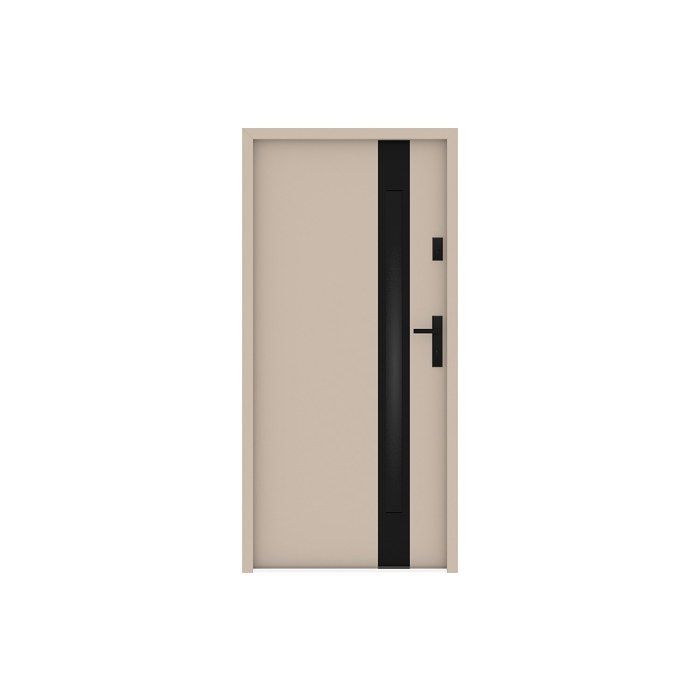 Puerta frontal de acero macizo y acero inoxidable, 207 cm de alto x 100 cm de ancho - cristal ahumado - beige y negro - 55 mm de espesor - apertura a la izquierda - BRAGA