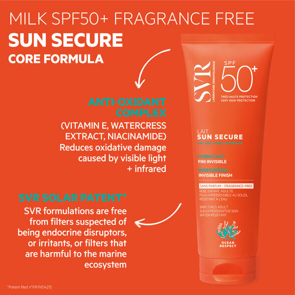 SVR SUN SECURE Ochranné mléko na obličej a tělo SPF 50+, bez parfemace 250 ml