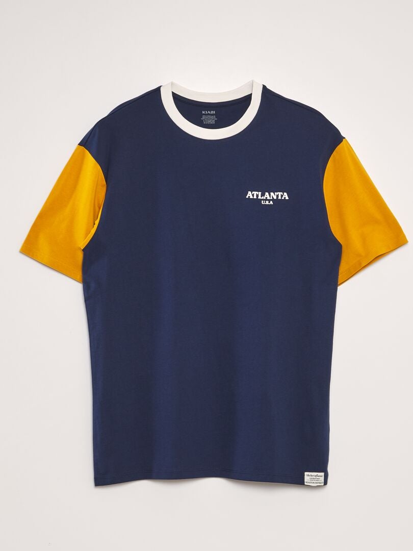 Camiseta de gola redonda com blocos de cores - AMARELA