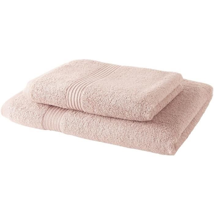 Juego de HOY: 1 toalla de baño grande 100% algodón de 70x130 cm + 1 toalla de baño de 50x100 cm - Rosa arena
