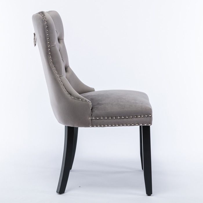 Chaise de Salle à Manger Contemporaine , Lot de 2 Chaises en Velours Rembourré avec Pieds en Bois et Garniture Cloutée,Gris
