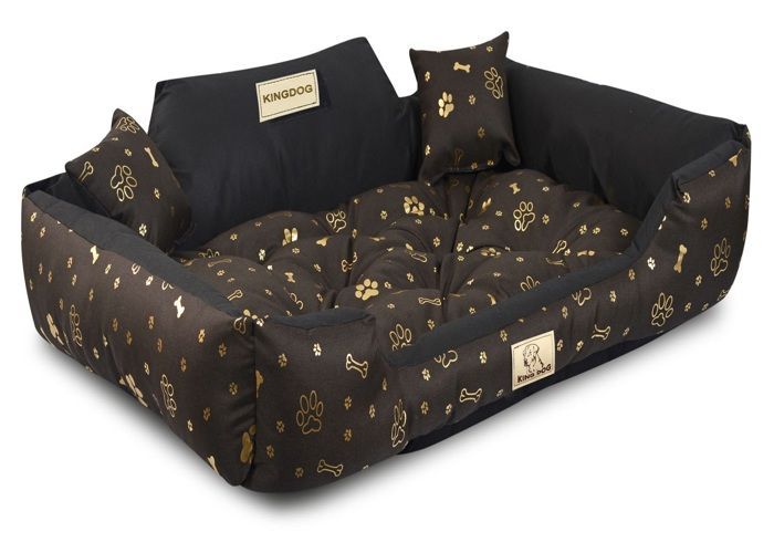 Panier pour chien KINGDOG 100x75 cm personnalisé imperméable os dorés