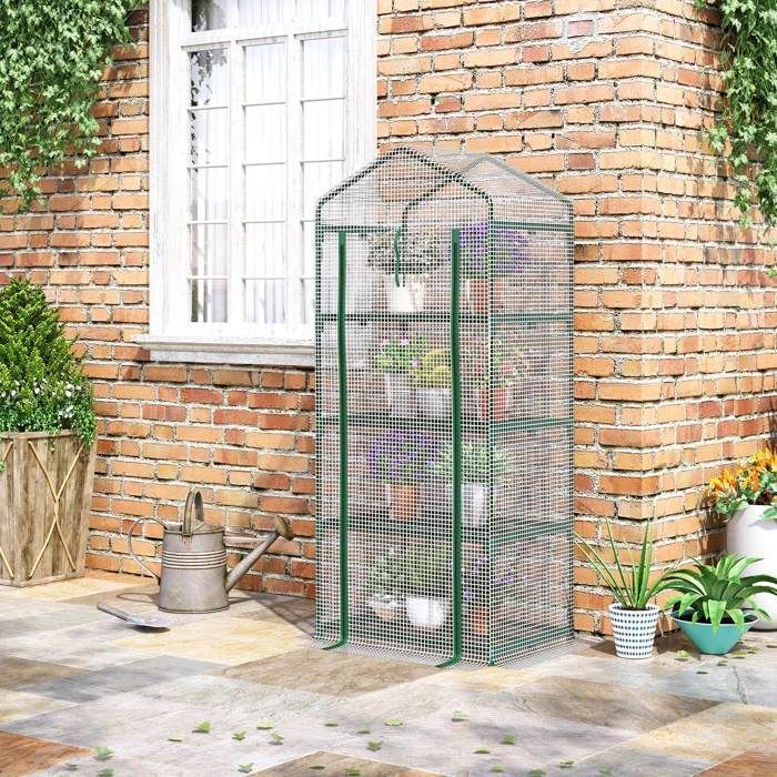 Invernadero de jardín Outsunny - Estantes de PE, 4 niveles, balcón, lona reforzada de 140 g/m², para flores - acero - 70x50x160cm - blanco