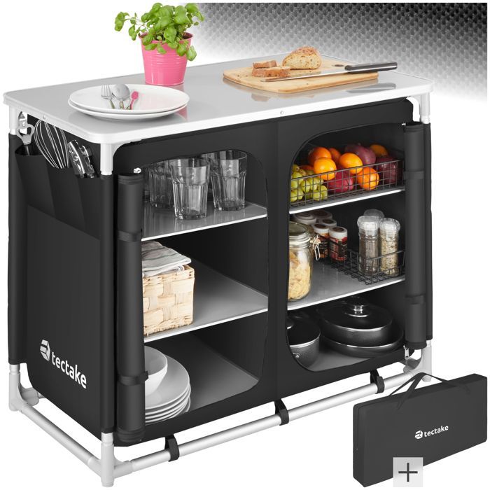 Muebles de camping - TECTAKE - Armario plegable con 6 compartimentos y bolsa de transporte incluida 97 x 47,5 x 78 cm - Negro