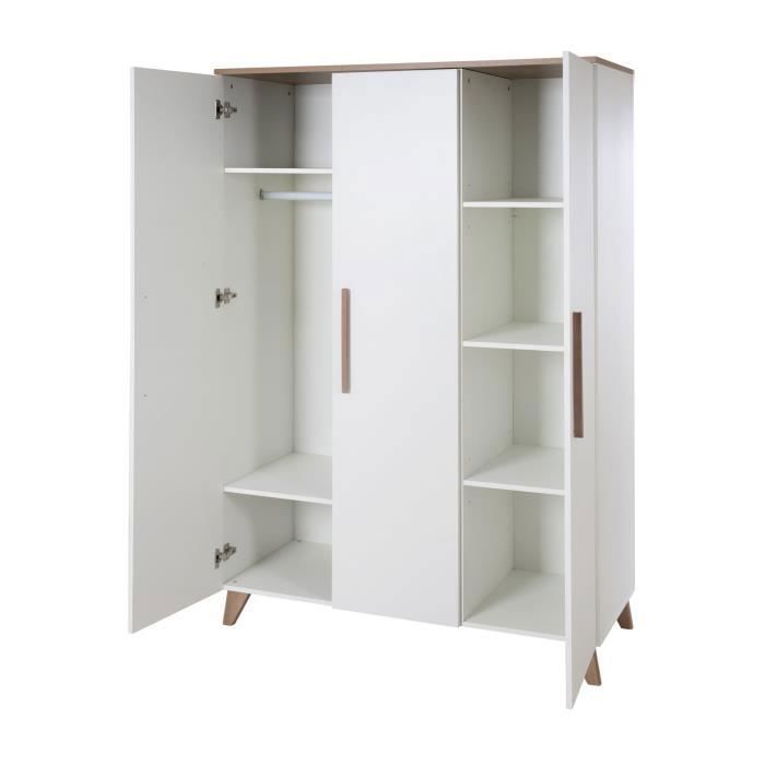Complete baby bedroom set: Convertible cot 70 x 140 cm + changing table + 3-door wardrobe - OLE - ROBA - Dark Oak / White