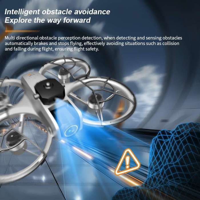 Dron, 4K, 2 baterías, giro, posicionamiento, evitación de obstáculos, transmisión de imagen, protección omnidireccional, gris