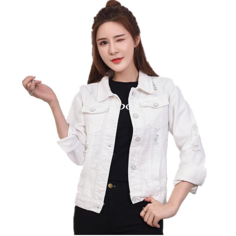 Giacca di jeans da donna, corta, casual, giacca in denim con tasche, stile cowboy, manica lunga, giacca bomber bianca e rosa, cappotto per ragazze