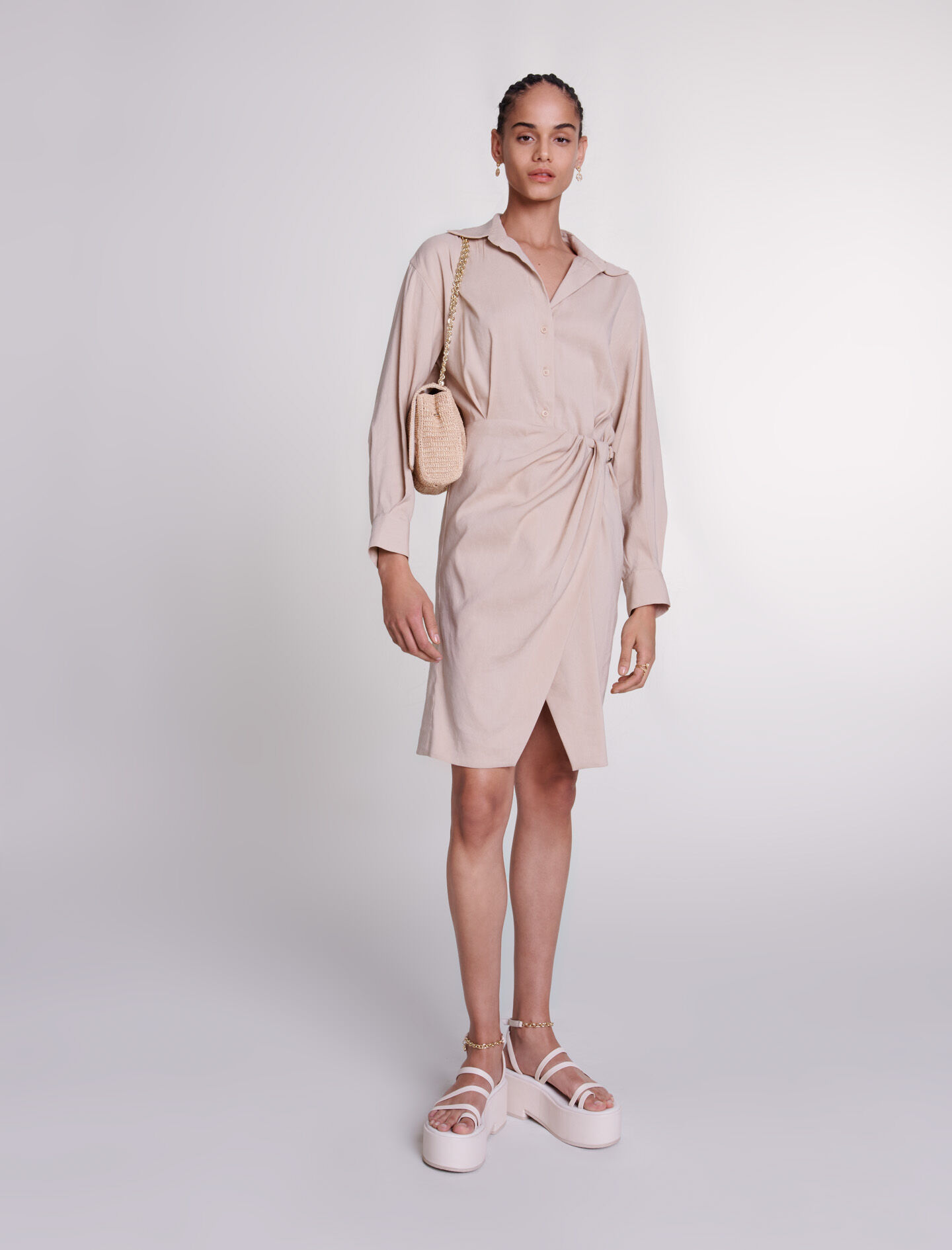 Linnen midi-jurk - Beige