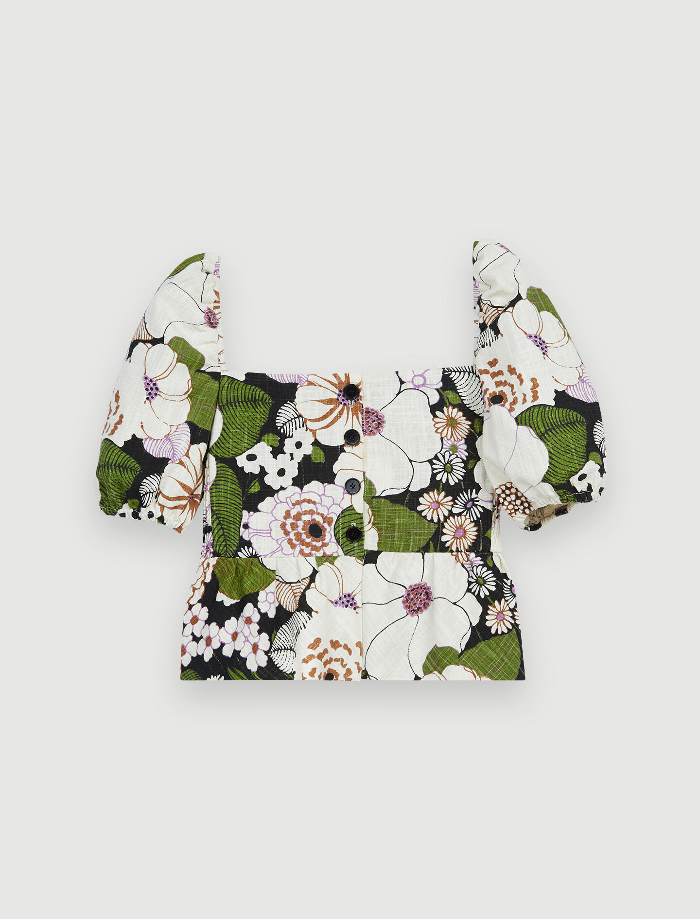Top cu imprimeu floral anii șaptezeci - Fleur 70's noir