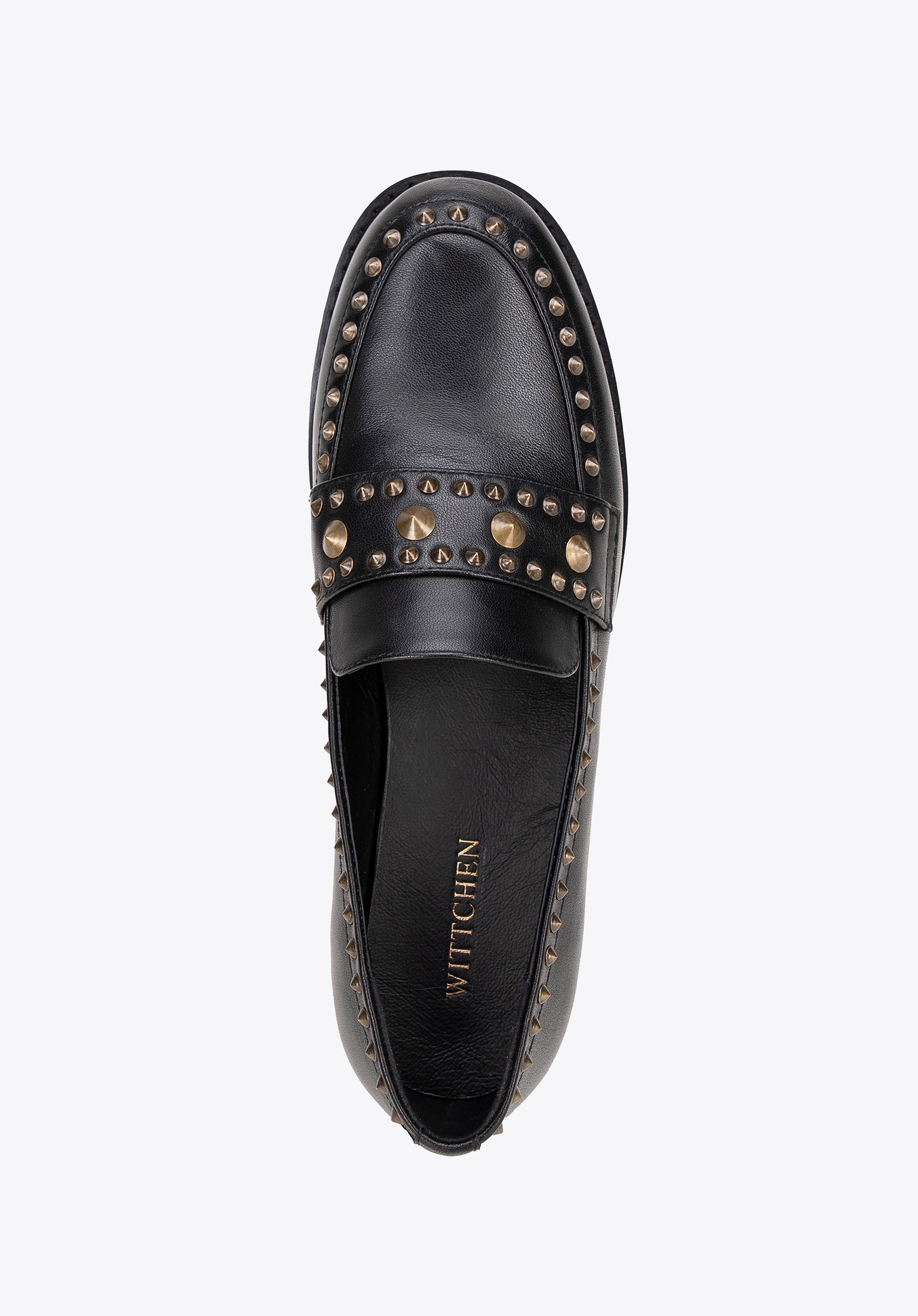 Damskie loafersy skórzane z ozdobnymi nitami czarne