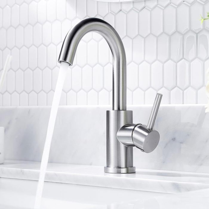 Rubinetto girevole a 360° per bagno/cucina, miscelatore per lavabo in nichel spazzolato, facile da installare in bagno.
