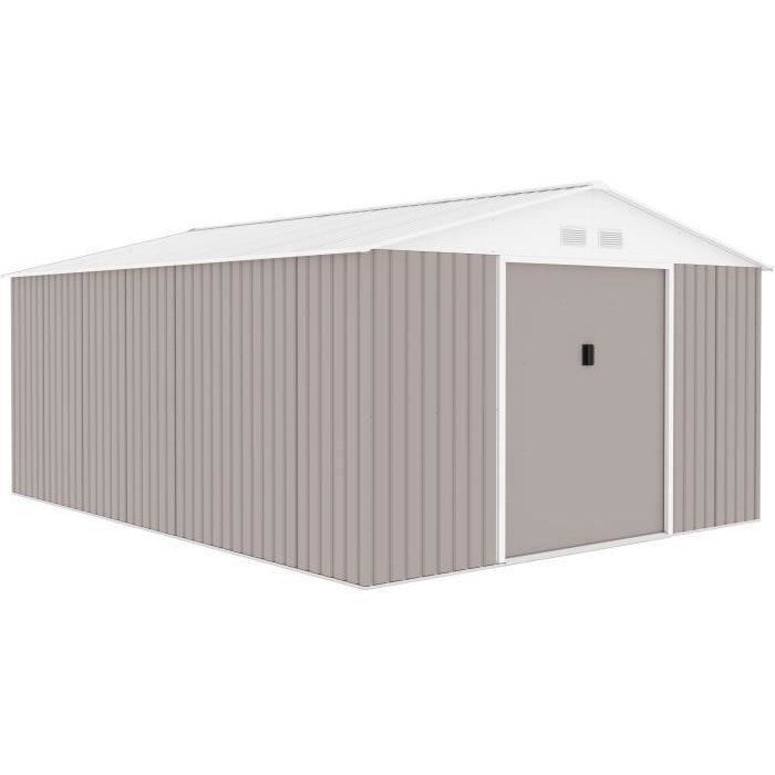 Abri de jardin en métal 15,16 m² - 340 x 446 x 210 - SATURNE - Kit d'ancrage inclus, 2 portes coulissantes - Taupe