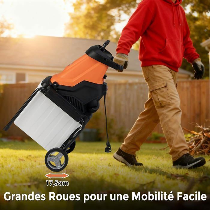 Broyeur de Jardin Électrique 2800W COSTWAY, Bac de Collecte de 50L, Diamètre de Coupe 45 mm, Roues, Mulcheur Filaire à Bois, Orange
