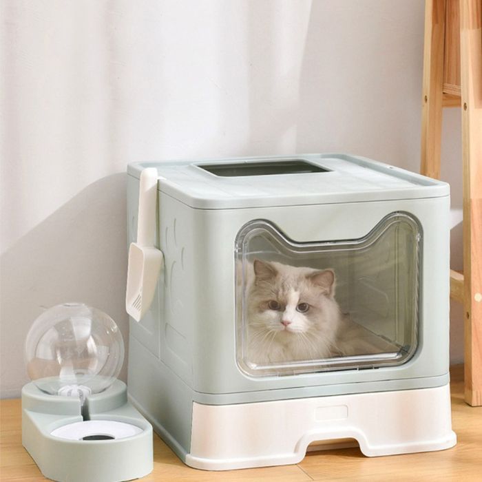 Arenero cerrado SUPFINE para gatos - Casita plegable para gatos - 41×51×38cm - 2 puertas - con tapa y cajón