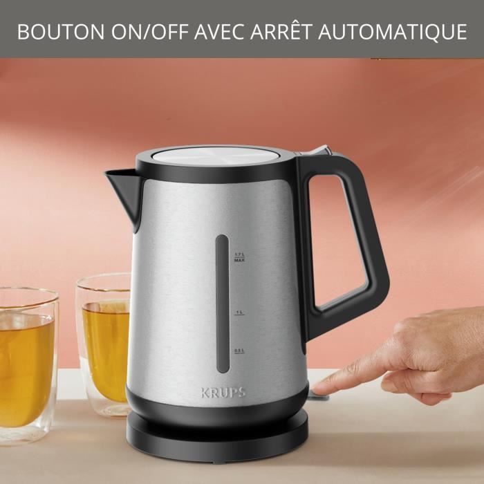 Bollitore elettrico senza fili KRUPS in acciaio inox, 2400 W, capacità 1,7 L, apertura del coperchio assistita da filo (modello BW442D10)