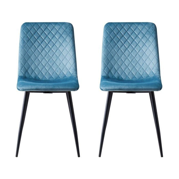 mcc direct Lexi Lot de 4 chaises de salle à manger design en velours avec pieds en métal Bleu clair
