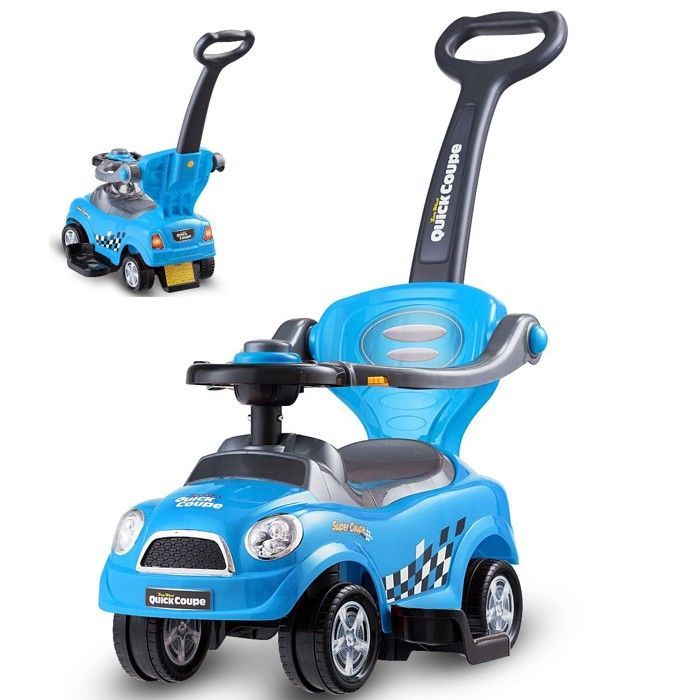 Porteur Enfant 3 en 1 DREAMADE Voiture à Pousser avec Poignée Amovibles, Volant, Klaxon, Espace de Rangement, Bleu