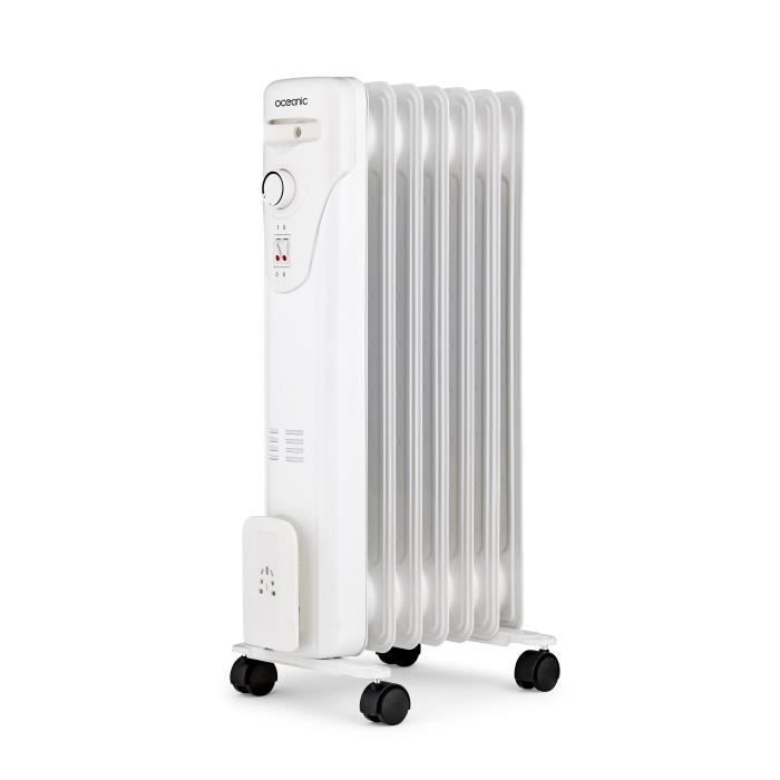 Radiador eléctrico de aceite OCEANIC de 1500 W - 3 niveles de potencia - 7 elementos - Blanco - Portátil