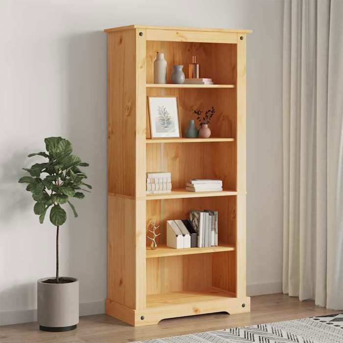 vidaXL Pin Bibliothèque à 5 Niveaux Etagère à Livres Meuble de Rangement Bureau Salon Salle de Séjour Maison Intérieur 243744