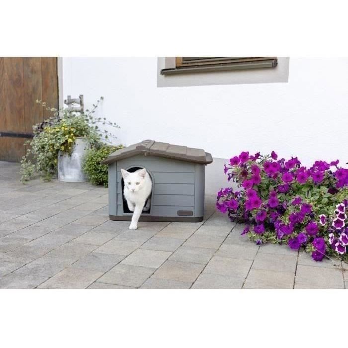 KERBL - Caseta para gatos de exterior - 60 x 51 x 41 cm - Gris y marrón - Plástico