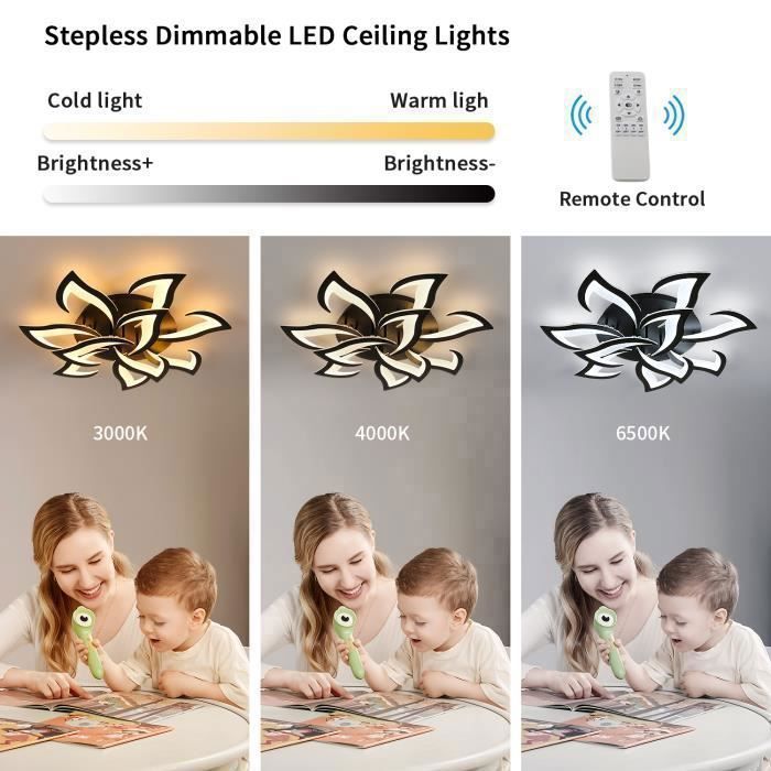 Dorlink Moderne Zwarte LED Plafondlamp 84W - 10 Dimbare Lampen - Ø82cm - Binnenverlichting voor Woonkamer, Slaapkamer
