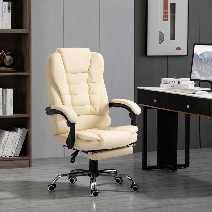 HOMCOM - Office chair - PU synthetic upholstery - 64.5x69x117cm - Cream