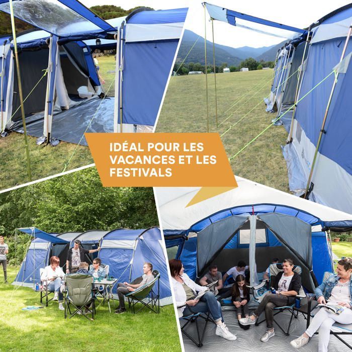 Barraca de camping familiar tipo túnel para 8 pessoas - Skandika Montana 8 - 3 cabines, 5000 mm, 4 entradas, toldo - Azul