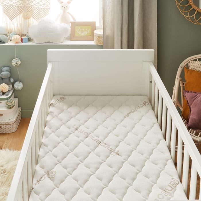 Matelas Bébé Coton Bio - P'TIT LIT - 60x120 cm - Blanc - 12 cm d'épaisseur - Confort optimal