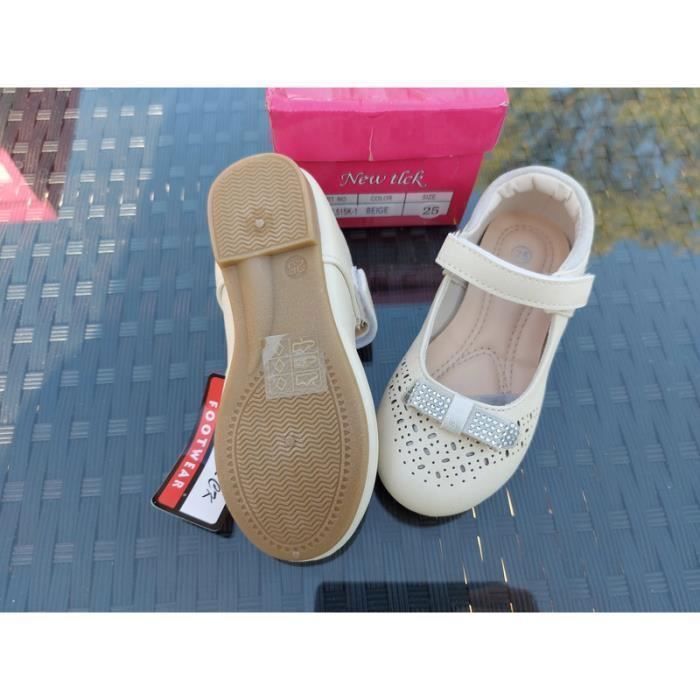 Zapatos de niña - Bailarinas - Piel - Beige - Lazo - Diamantes de imitación - Tallas 25 a 30