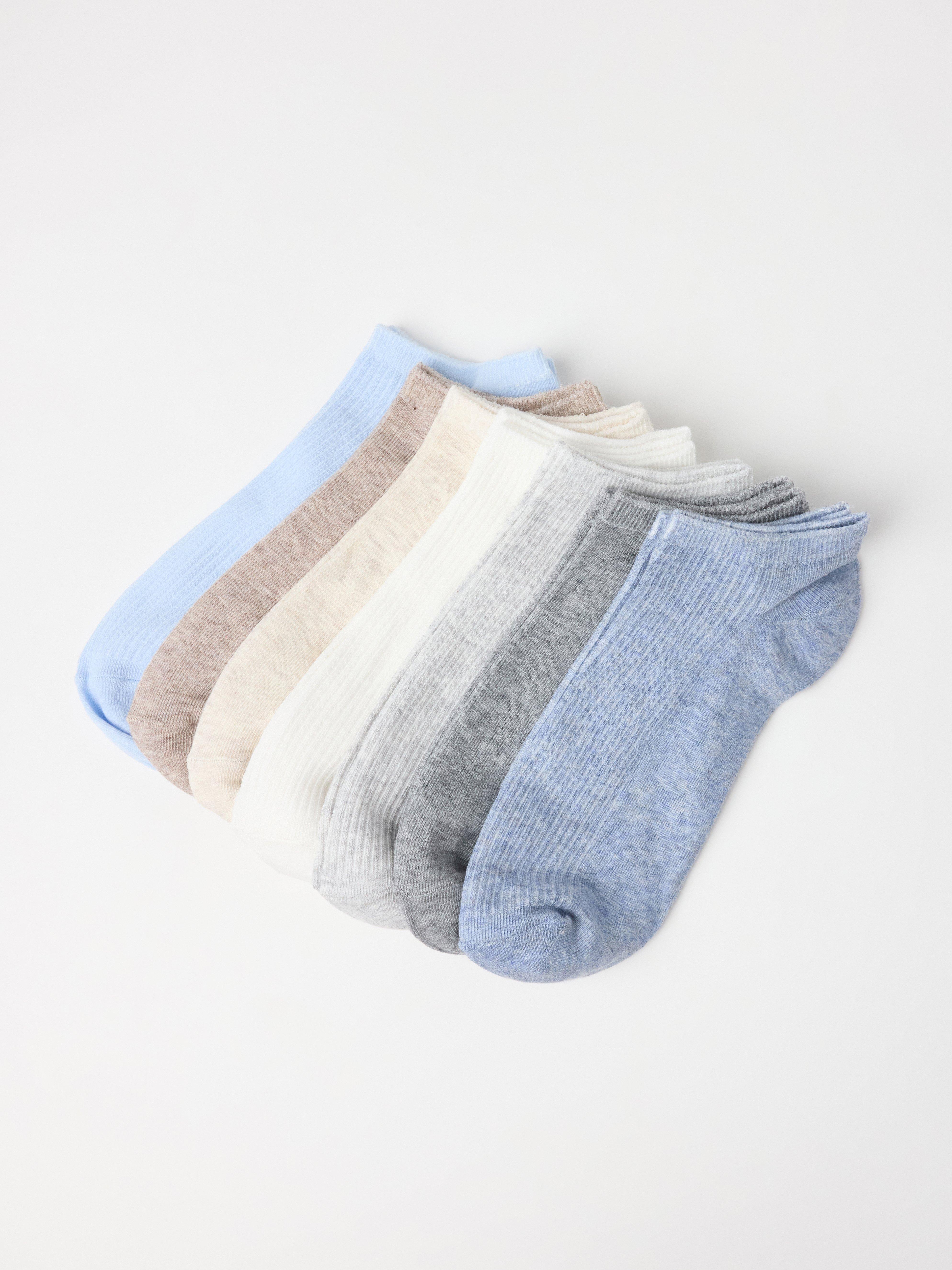 Paquete de 7 pares de calcetines tobilleros acanalados, color azul claro
