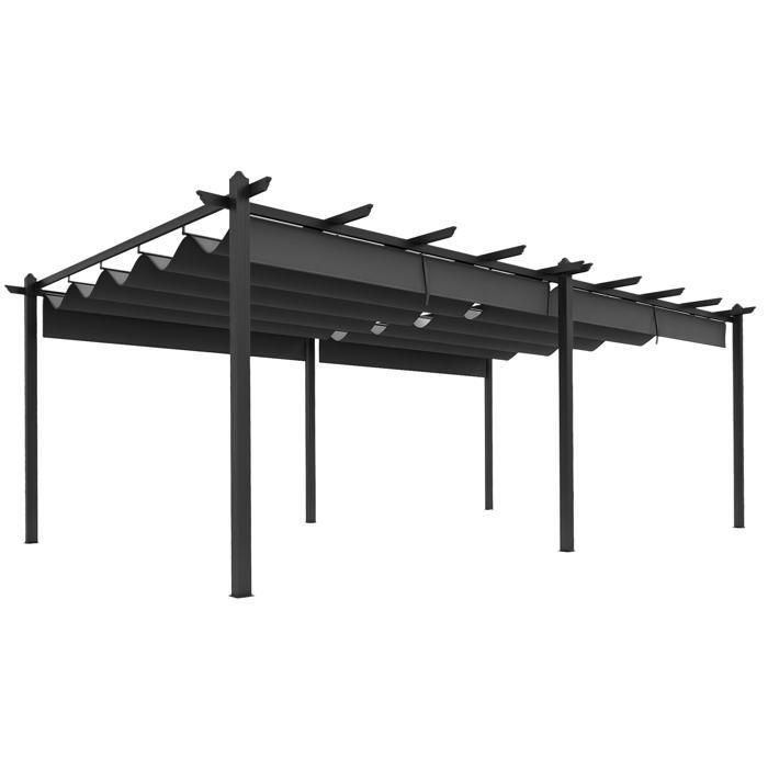 Garden pergola - Outsunny - 3.6x6 m retractable sliding aluminum pergola for patio - aluminum - dark grey