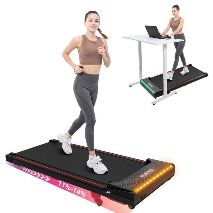 Tapis de Course Inclinable 11%-12%-14%-Télécommande-Noir avec rouge-Vitesse 1-6km/h-LED