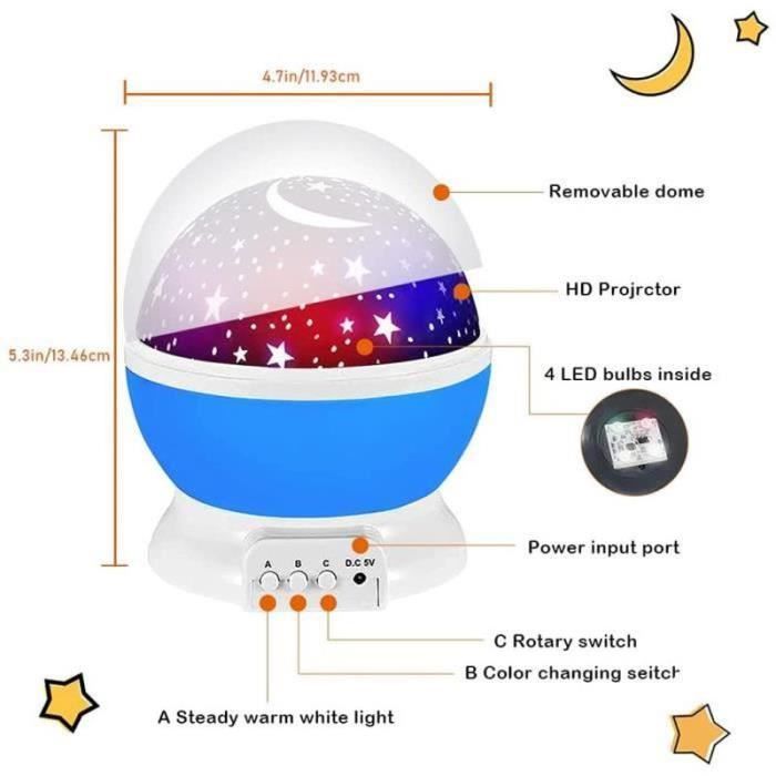 Veilleuse Enfant Etoile Projection Rotation a 360 Lampe Projecteur Lumière Plafond Led Veilleuse Bebe 10 Modes de couleur Cad382