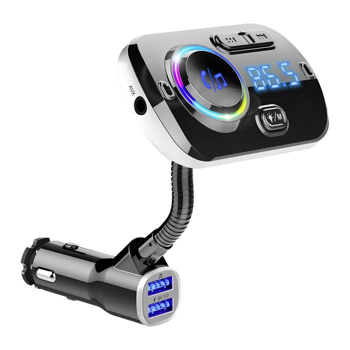 Kit vivavoce Bluetooth - Universale - Trasmissione FM - Telecomando incluso - Cavo flessibile - Nero