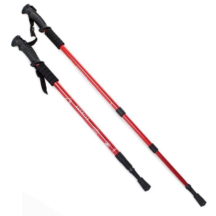 Bastones nórdicos de aluminio ENERGIA DUR de 3 peldaños, color rojo, con resorte resistente a los golpes.