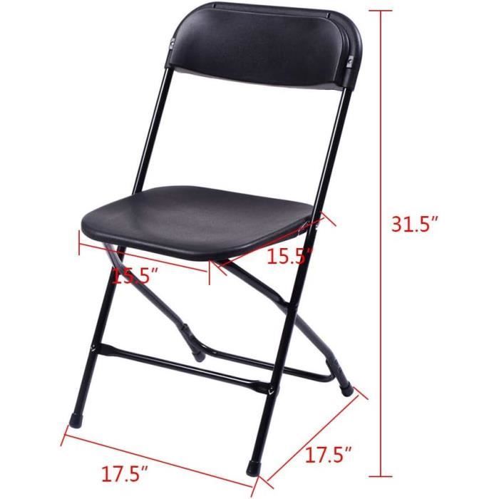 Juego de 4 sillas plegables de plástico negro, portátiles y apilables, para uso comercial en interiores y exteriores, con estructura de acero.
