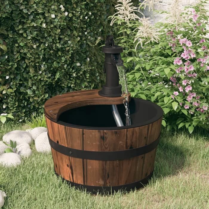 vidaXL Fontaine à eau avec pompe 28x28x34,5 cm Bois de sapin massif, jeu d'eau, fontaine, fontaine d'eau de jardin, jeu 363334
