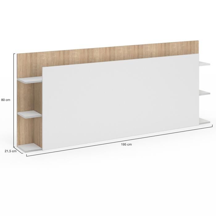 IDMARKET CIRI freestanding headboard for 140 and 160 cm beds with storage, white and wood